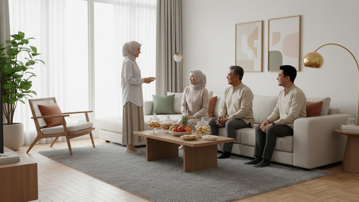 Contoh ruang tamu yang ditata untuk menyambut tamu Lebaran. 
