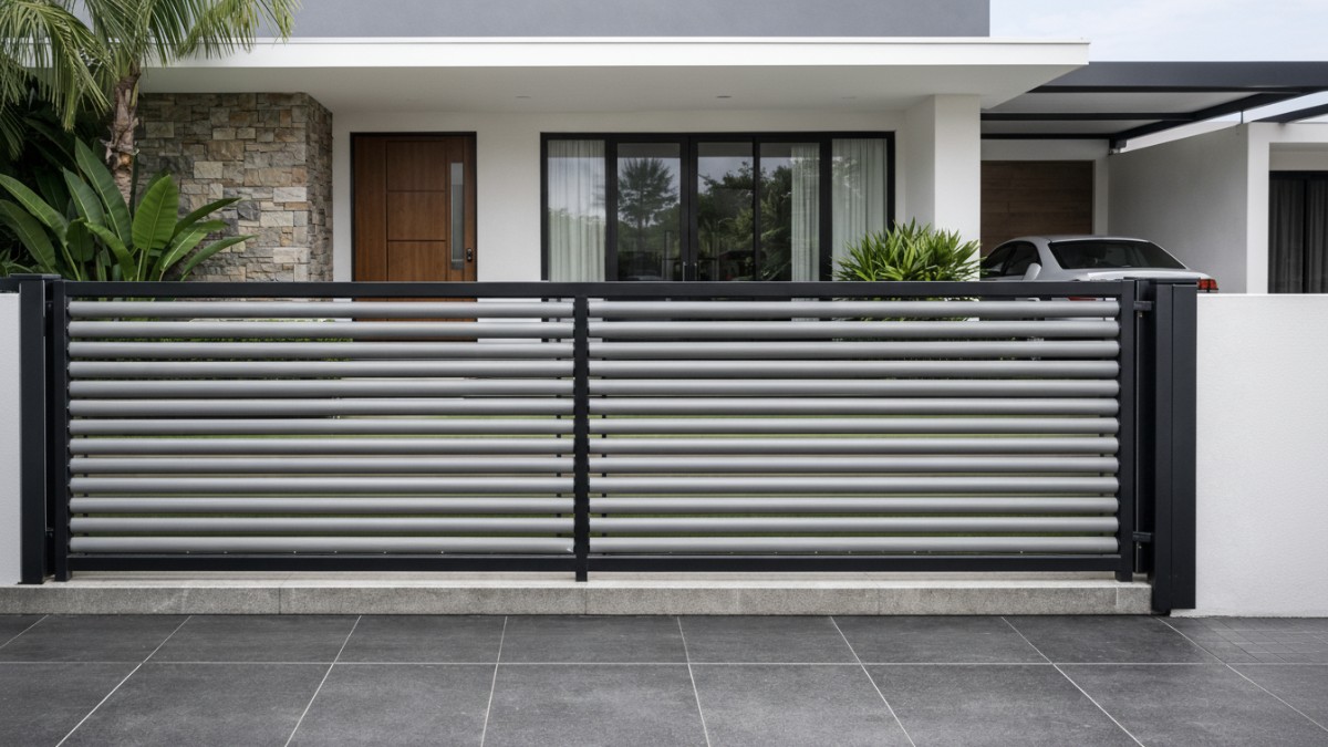Pagar pipa PVC pola horizontal.