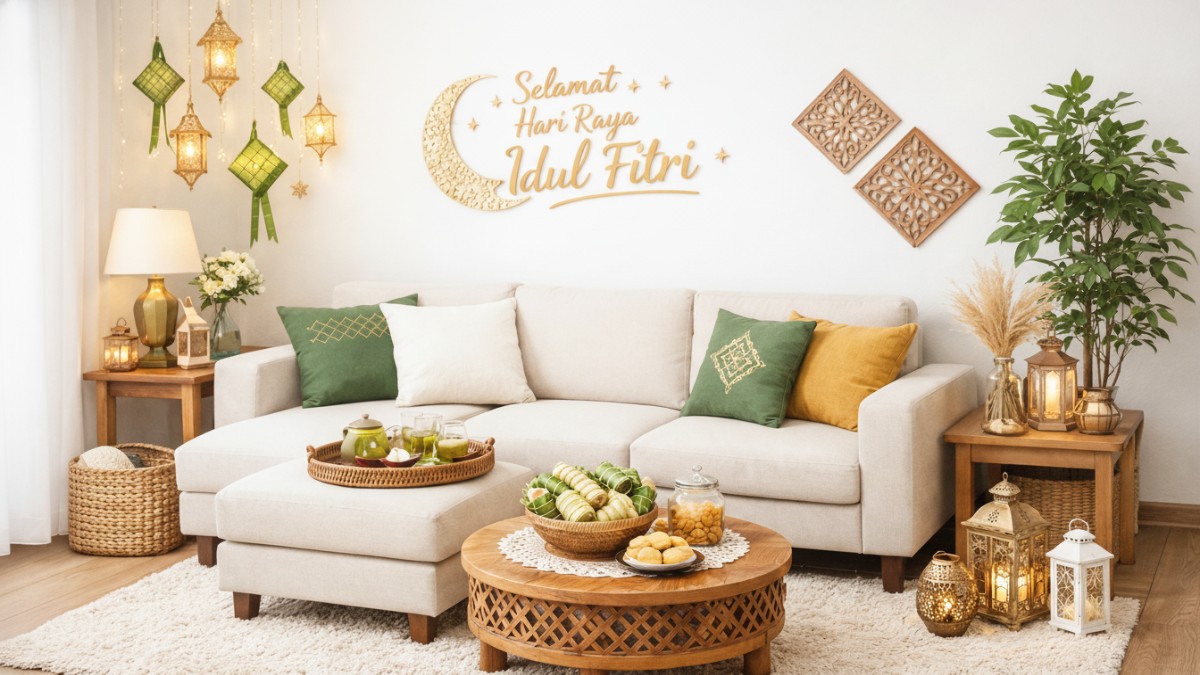 Sofa kecil atau model L minimalis di ruang tamu.
