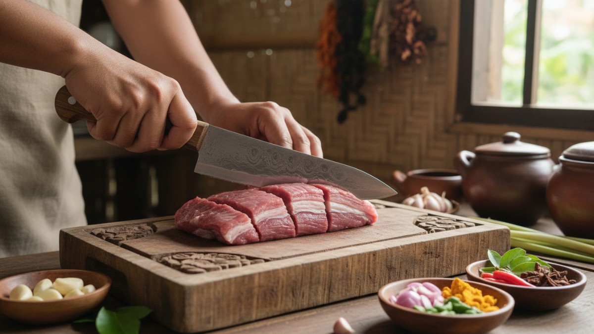 Potong melawan arah serat Ini teknik paling penting. Perhatikan garis serat daging, lalu iris secara melintang. Metode ini membuat serat menjadi pendek sehingga hasil masakan terasa empuk walau dimasa
