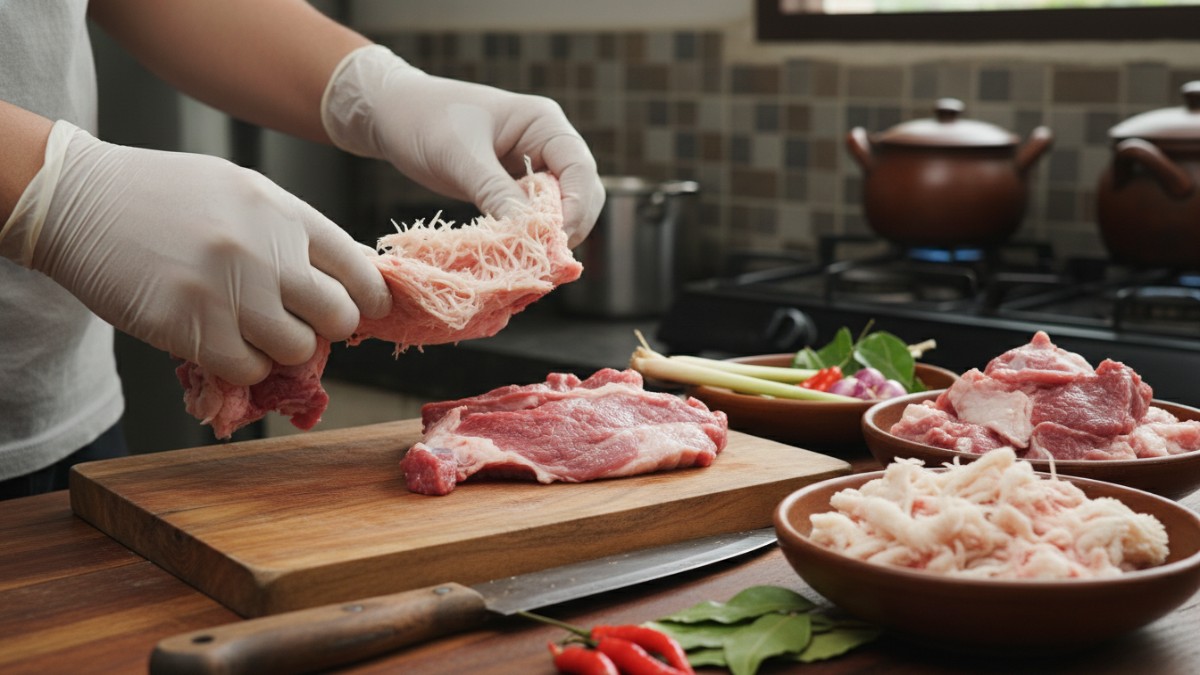 Buang jaringan urat yang terlalu tebal Bagian urat keras memang bisa dimasak lama, tetapi untuk masakan cepat sebaiknya dipisahkan agar tekstur hidangan tetap lembut.