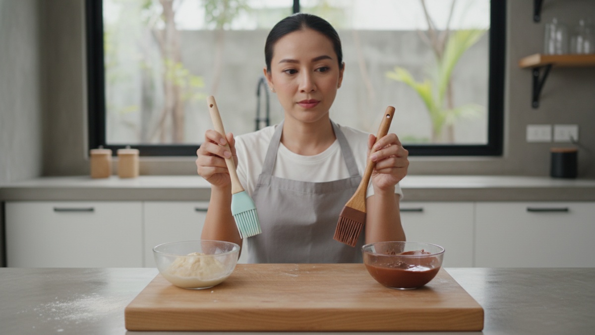 Perbandingan kuas silikon dan kuas bulu alami untuk baking. 