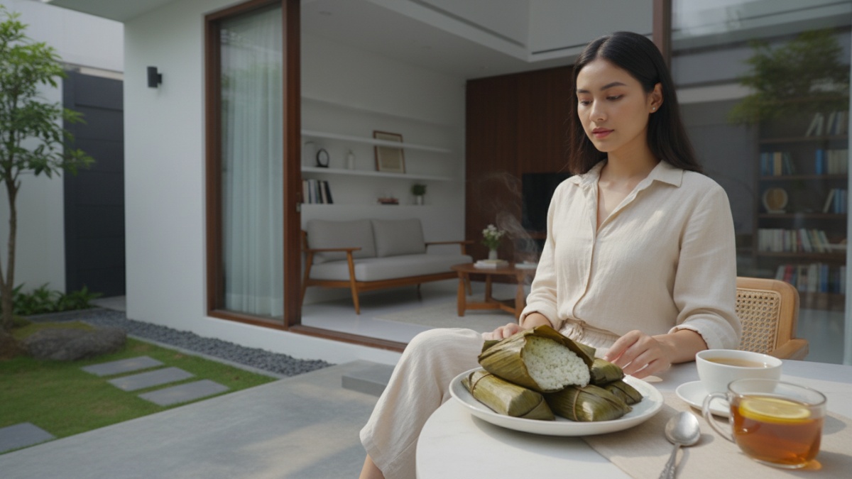 Contoh bungkus lontong terbuka karena lipatan kurang rapat. 