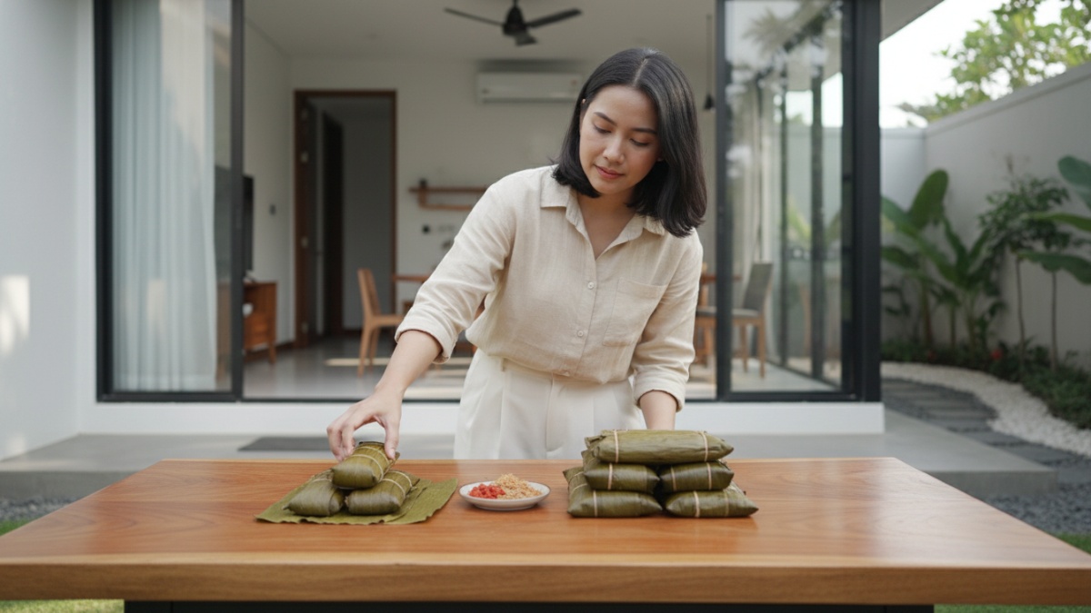 Perbandingan lontong bungkus tipis dan lontong dengan dua lapis daun. 