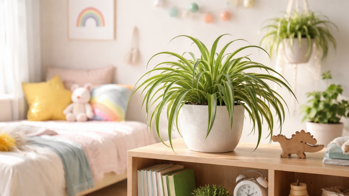Spider Plant (Lili Paris) di kamar anak. 