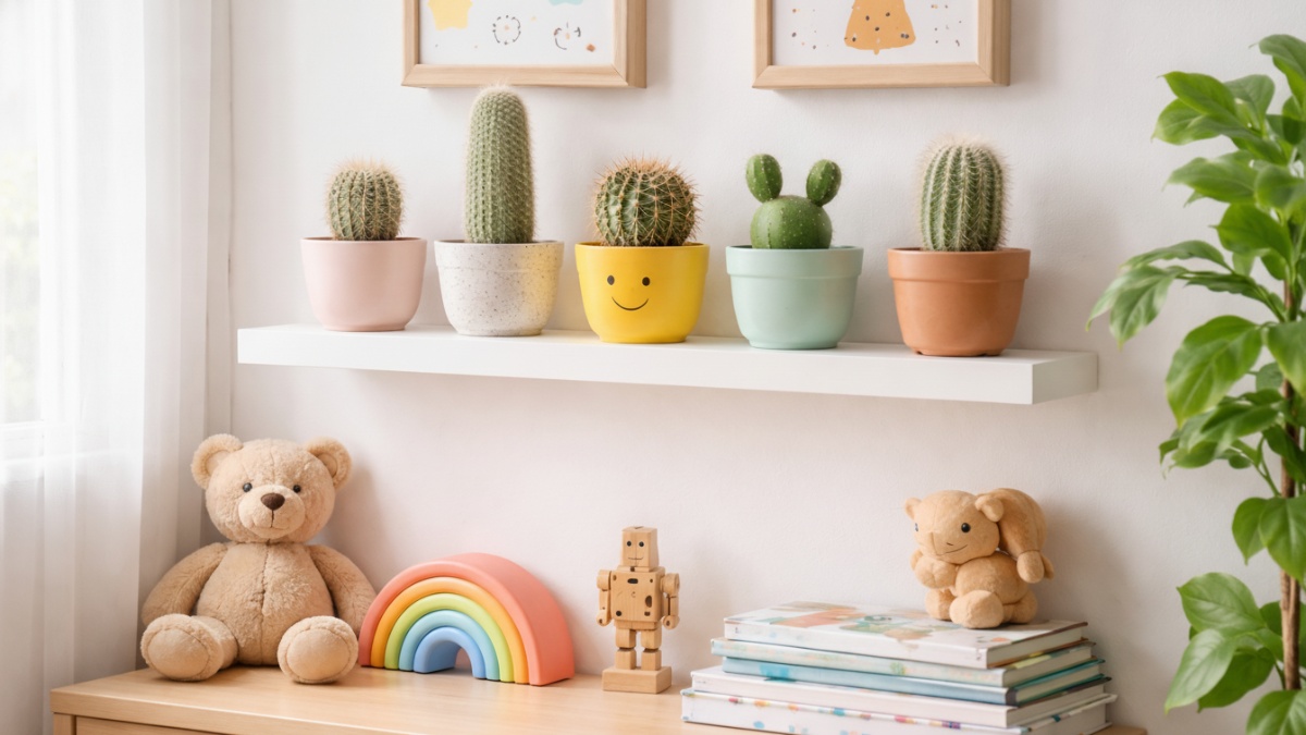 Kaktus Mini (Jenis Aman) di kamar anak.