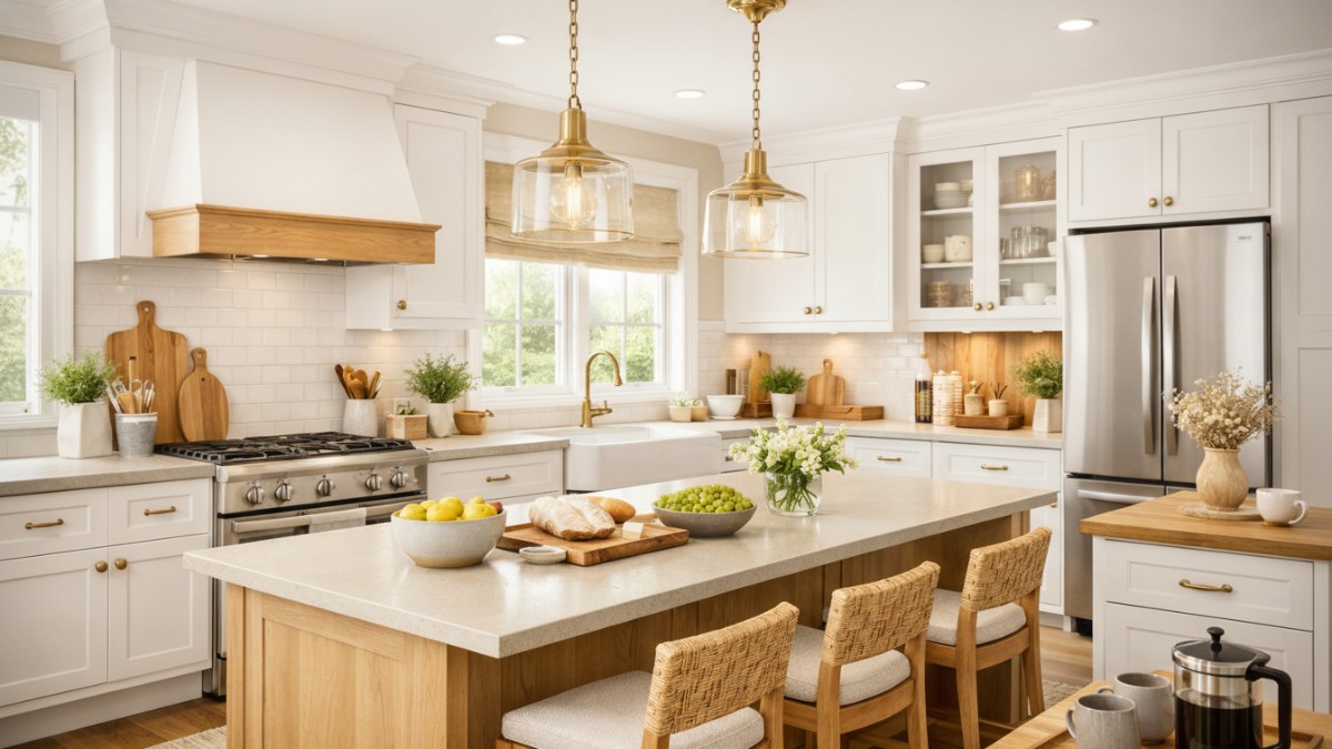 Dapur klasik minimalis 2026 dengan sentuhan modern yang rapi, hangat, dan fungsional.
