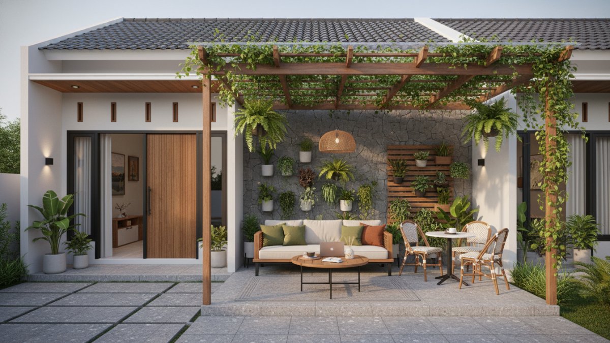 Teras rumah punya feel kayak tempat nongkrong di coffee shop