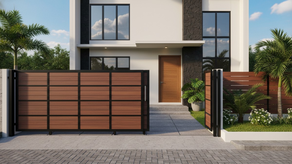 Pagar Slat Kayu + Besi Kombinasi: Hangat Tapi Elegan 