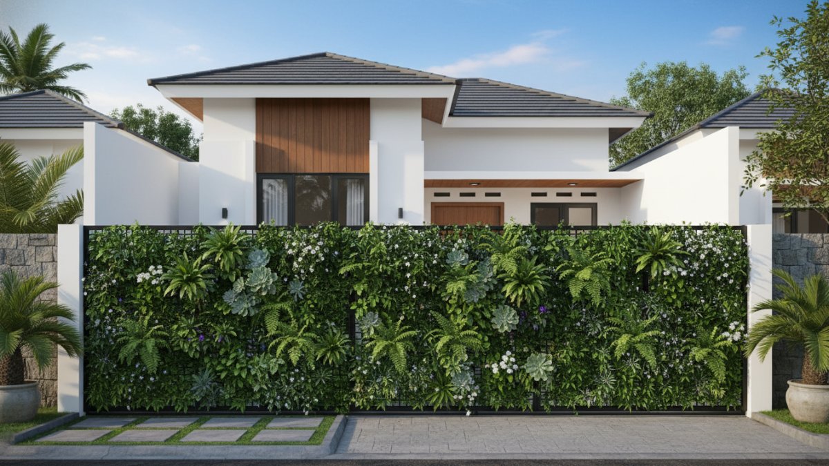 Pagar Beton Artistik dengan Kisi &amp; Grafis Emboss 