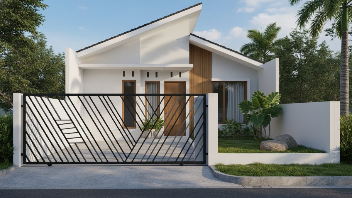 Pagar Pola Geometris Metal dengan Aksen Warna Monokrom 