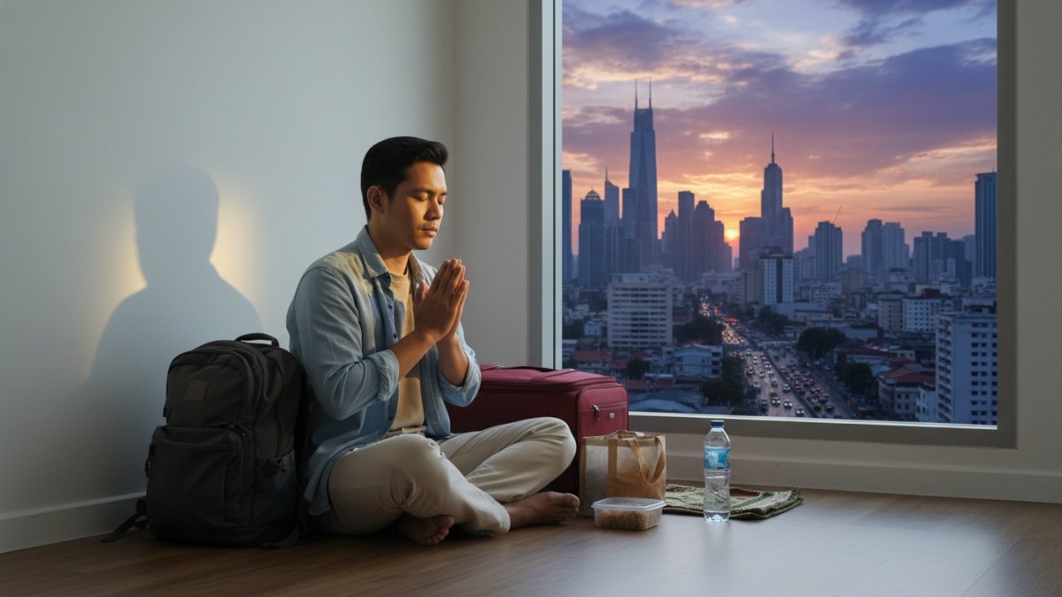 Ilustrasi perjalanan mudik dengan suasana Lebaran, penuh harap dan doa. 