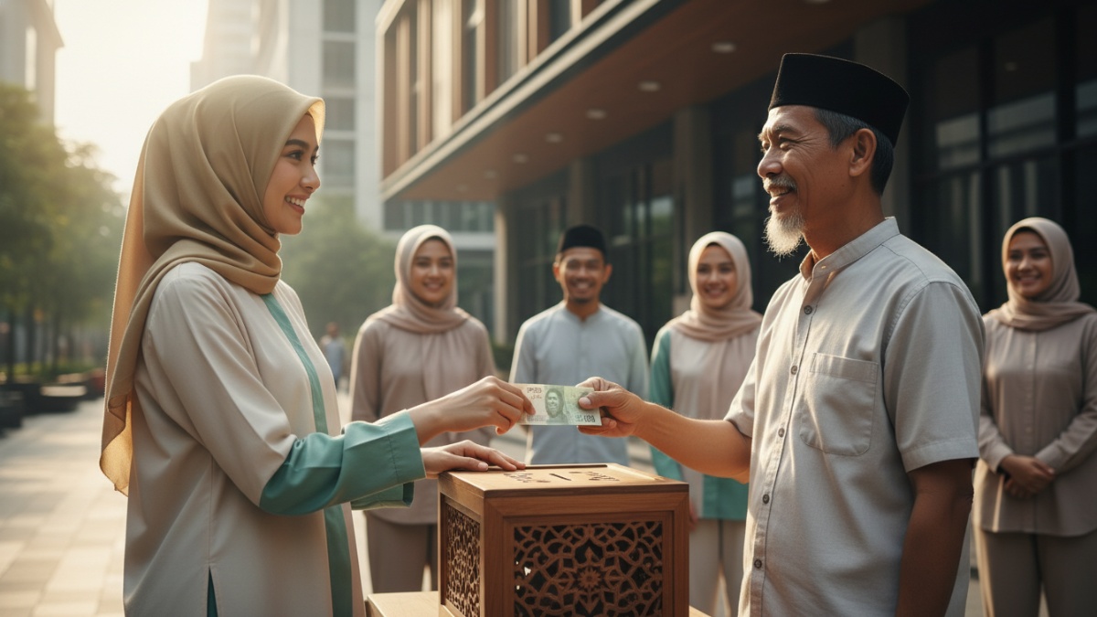  seseorang bersedekah dengan senyum, menggambarkan keikhlasan dan makna berbagi