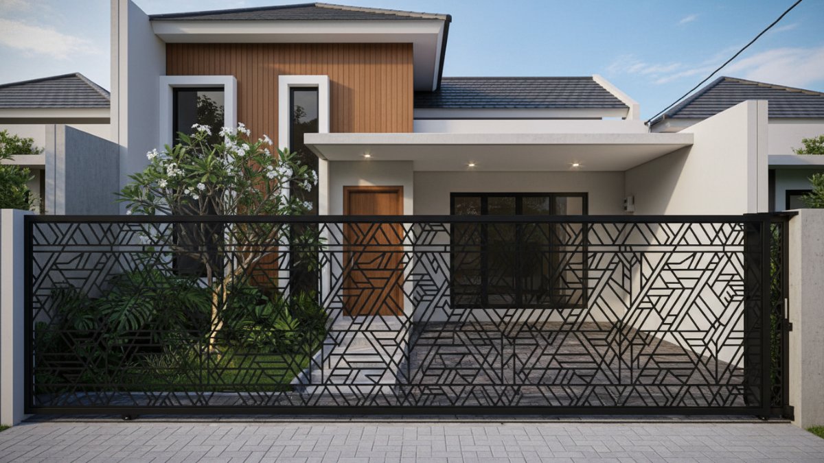  Pagar laser cut motif geometris  