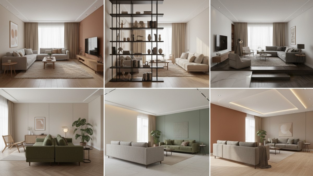foto 6 inspirasi gaya interior open plan, mulai dari penggunaan rak buku transparan hingga permainan level lantai yang mewah.