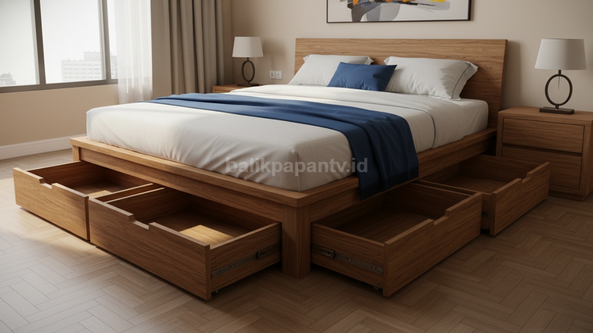 Kolong tempat tidur yang masih kosong dan belum dimanfaatkan, terlihat hanya jadi ruang terbuka tanpa fungsi penyimpanan