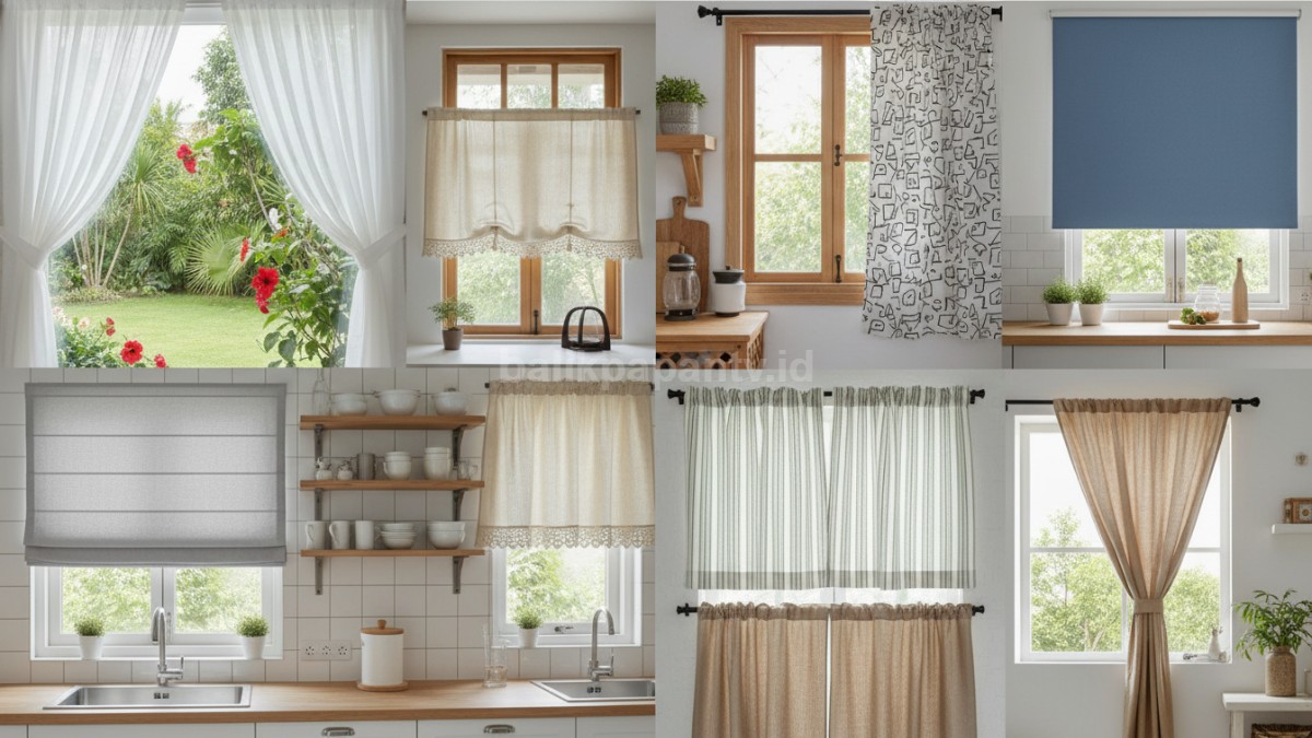  Kumpulan model gorden dapur seperti sheer, roman shade, half curtain, dan motif minimalis dalam satu tampilan inspiratif