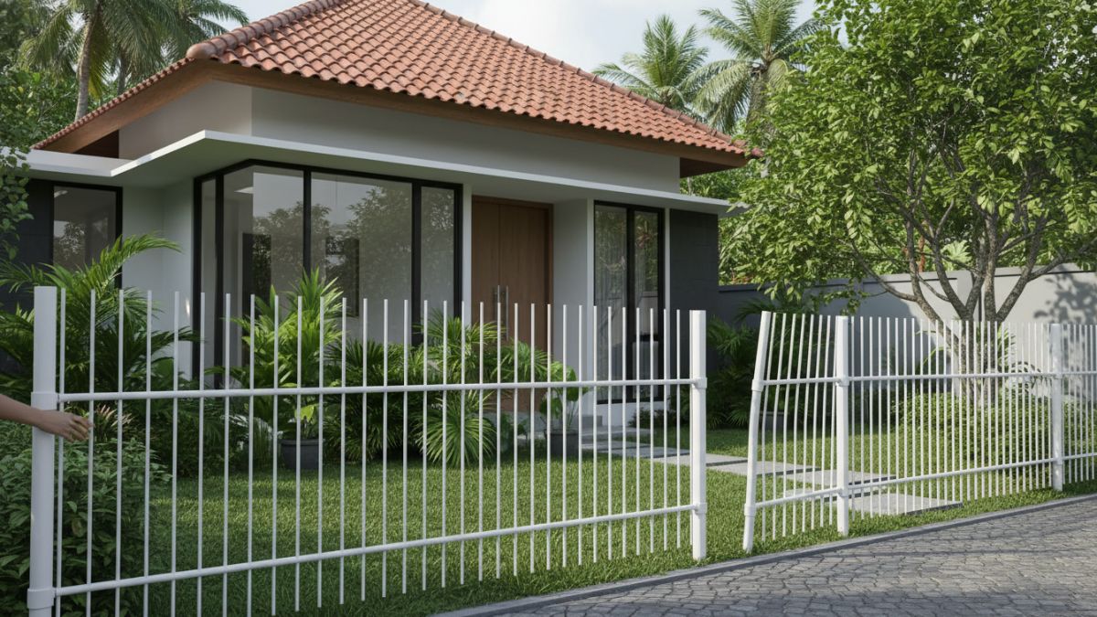  Contoh pagar PVC dengan rangka utama menggunakan pipa kecil sehingga terlihat goyang dan kurang stabil
