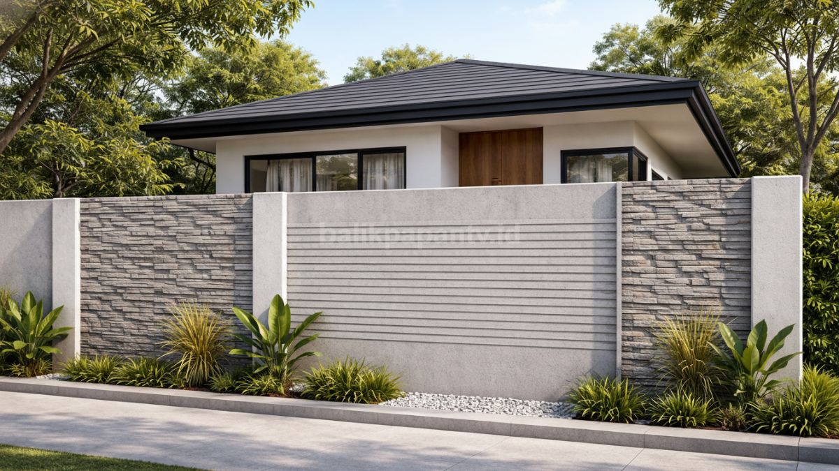 Pagar beton minimalis motif tekstur.