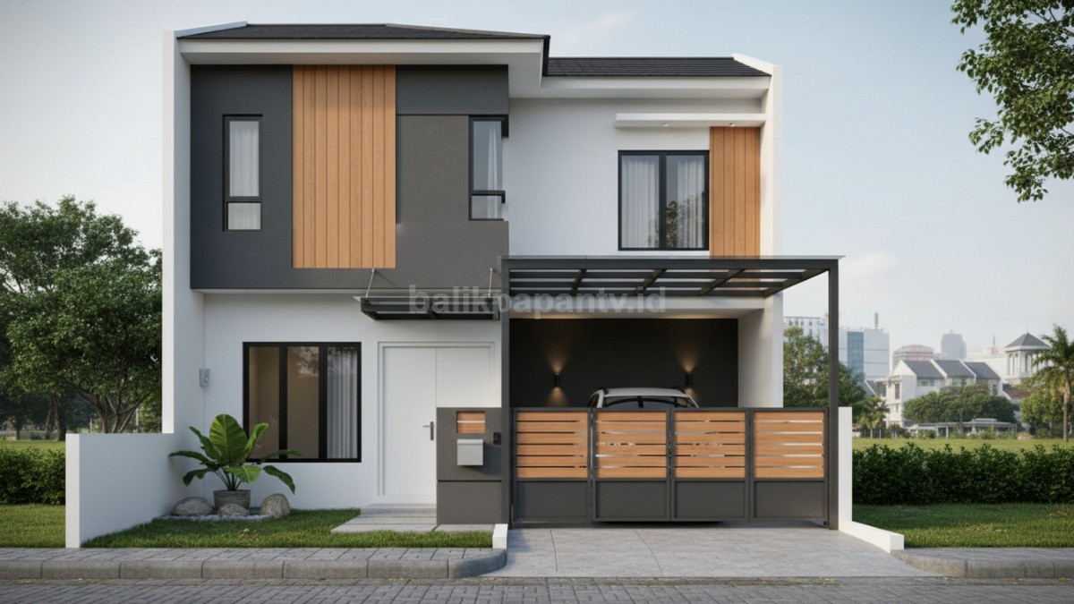 Pagar garasi minimalis modern dengan desain geser, tampilan rapi dan cocok untuk rumah perkotaan