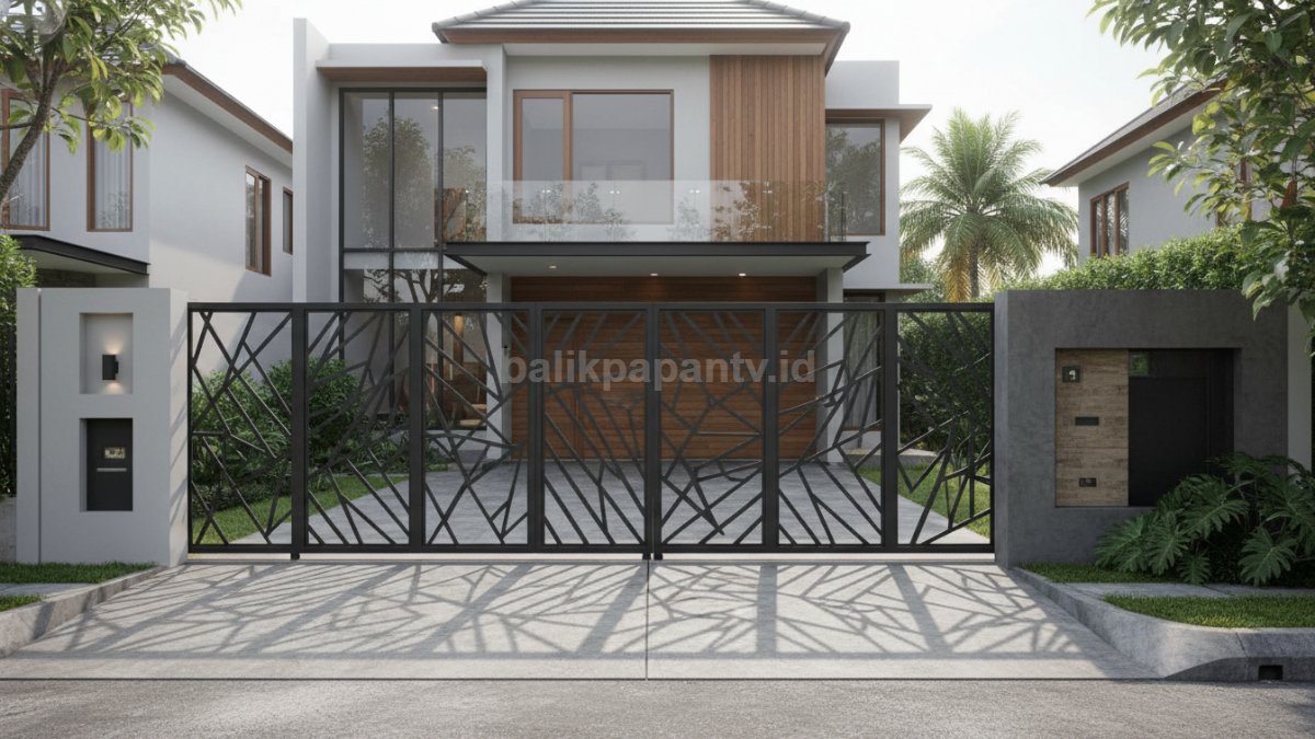 Pagar laser cut motif minimalis Desain ini mengandalkan potongan motif pada plat besi