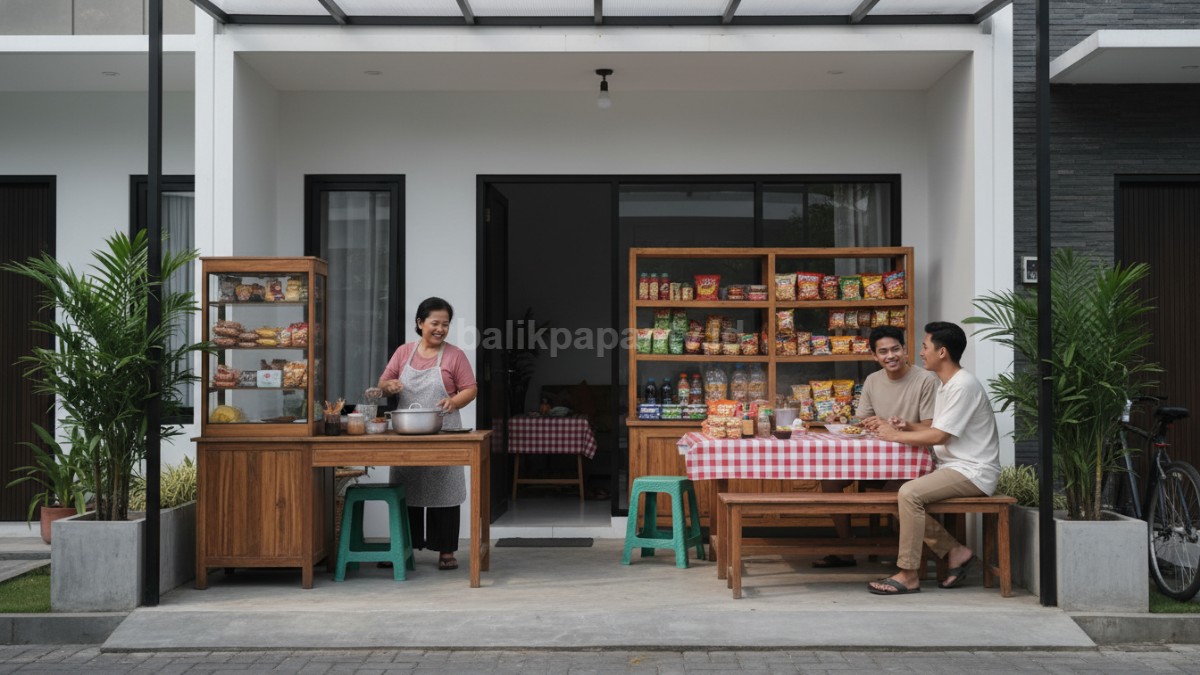 Teras rumah disulap jadi warung kecil yang rapi dan mudah diakses