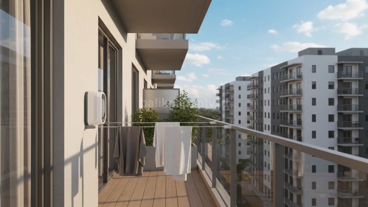 Tali jemuran otomatis di balkon apartemen