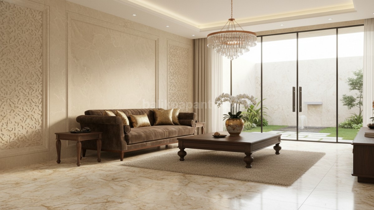 Motif klasik memberi kesan mewah dan timeless pada teras.