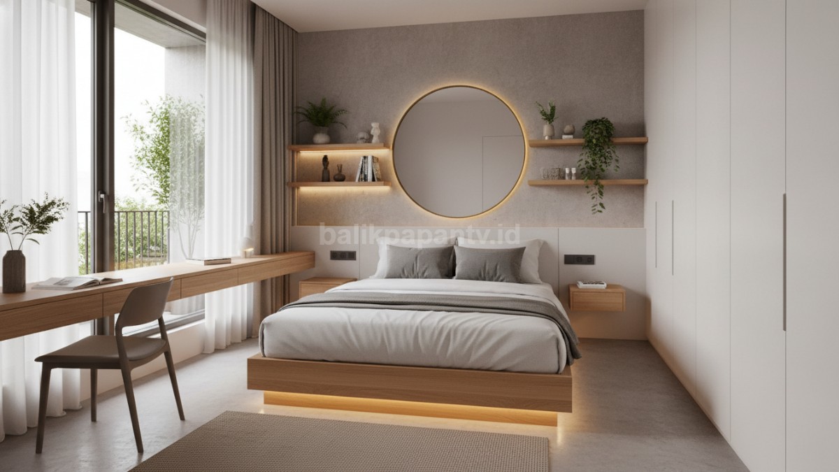 Kamar tidur mungil dengan desain fancy dan warna pastel, nyaman dan estetik