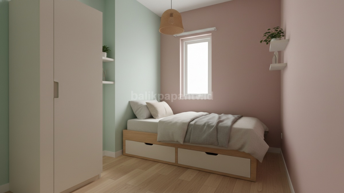 Kamar minimalis modern dengan laci tempat tidur