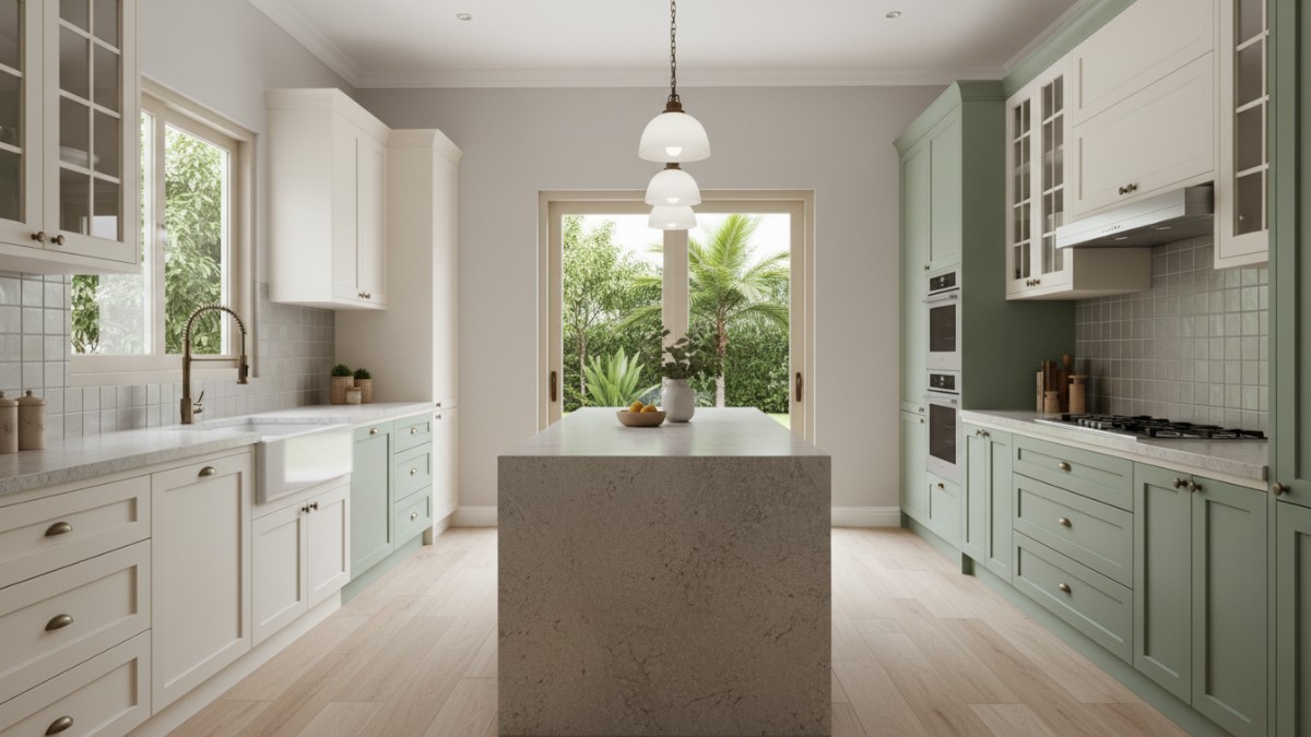 Shaker Cabinetry yang bersih, elegan, dan fleksibel dipadukan interior modern.