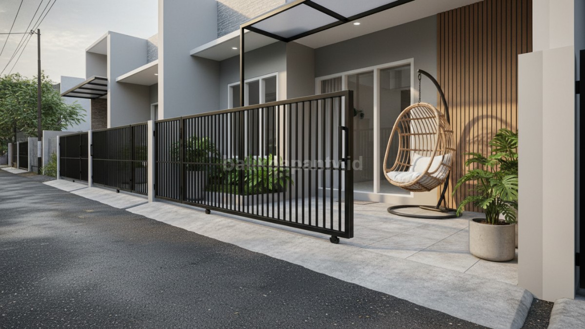 Pagar besi hollow minimalis garis horizontal