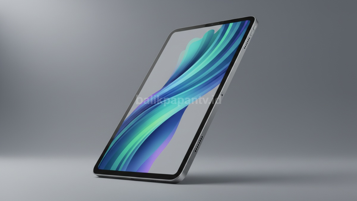 Ilustrasi iPad Mini terbaru dengan layar OLED cerah dan desain tipis modern