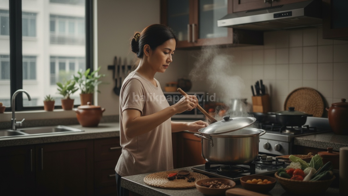 Teknik rebus bertahap menggunakan panci tertutup di dapur 