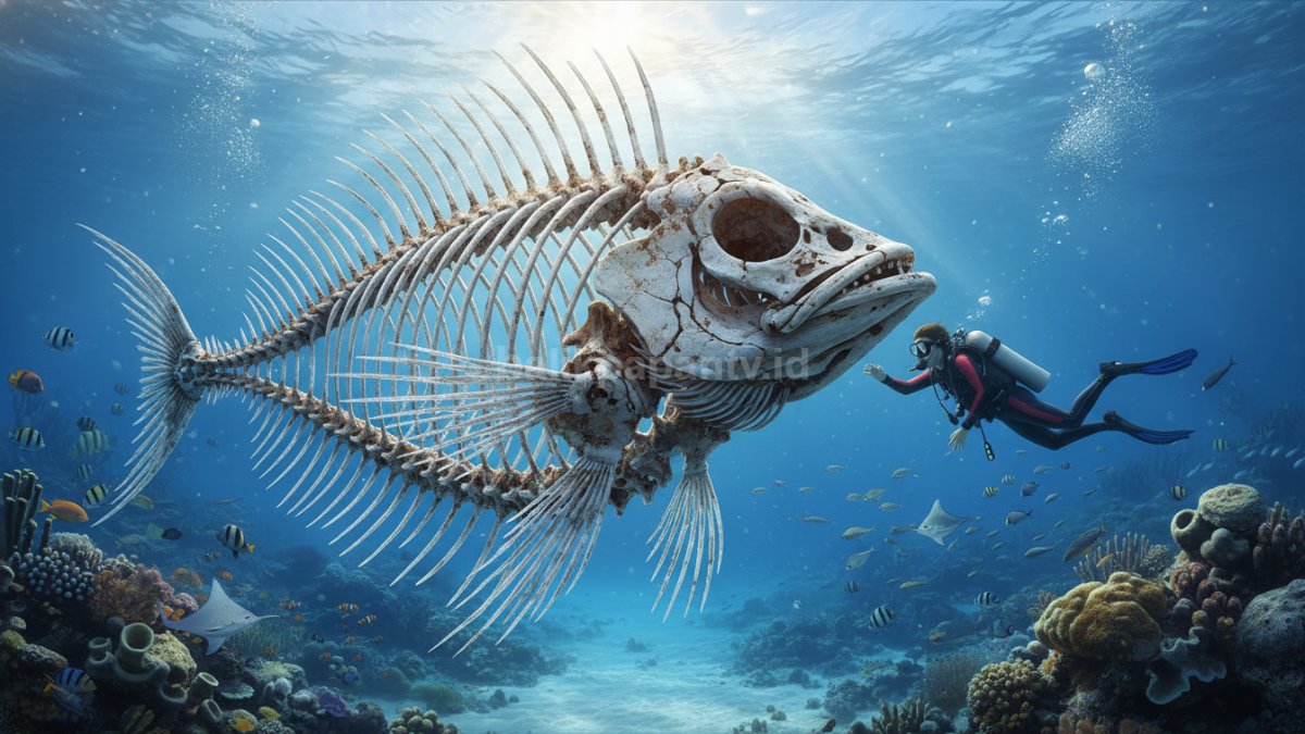 Struktur tulang ikan dengan duri halus yang sulit terlihat 
