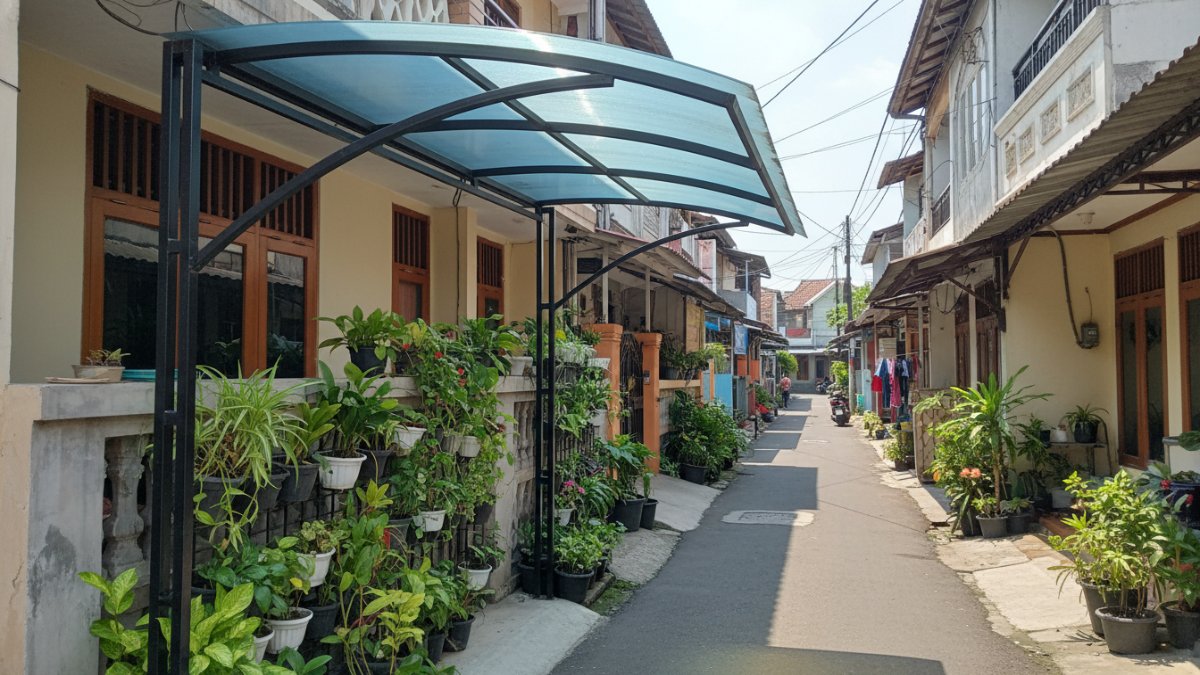Kanopi melengkung polycarbonate untuk perlindungan maksimal hujan