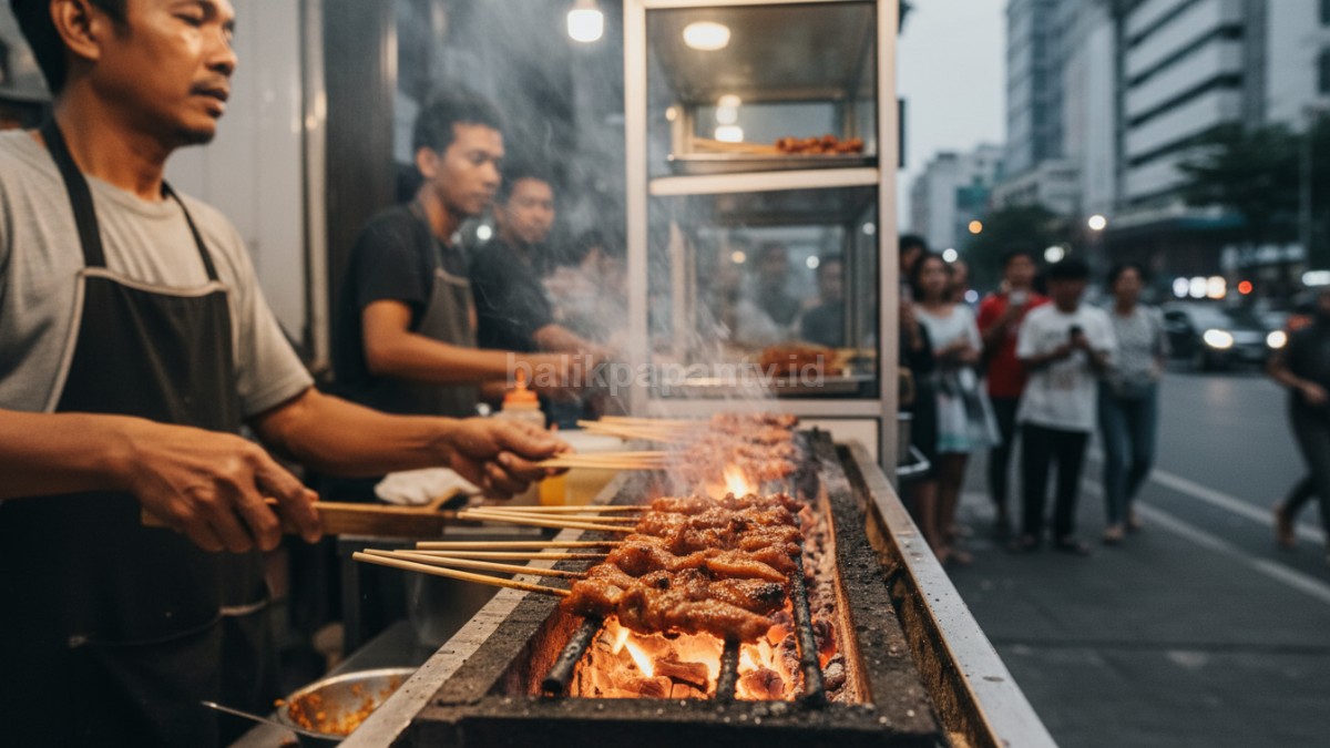 Sate kikil empuk dengan bumbu meresap yang dibakar di atas arang hingga matang sempurna 