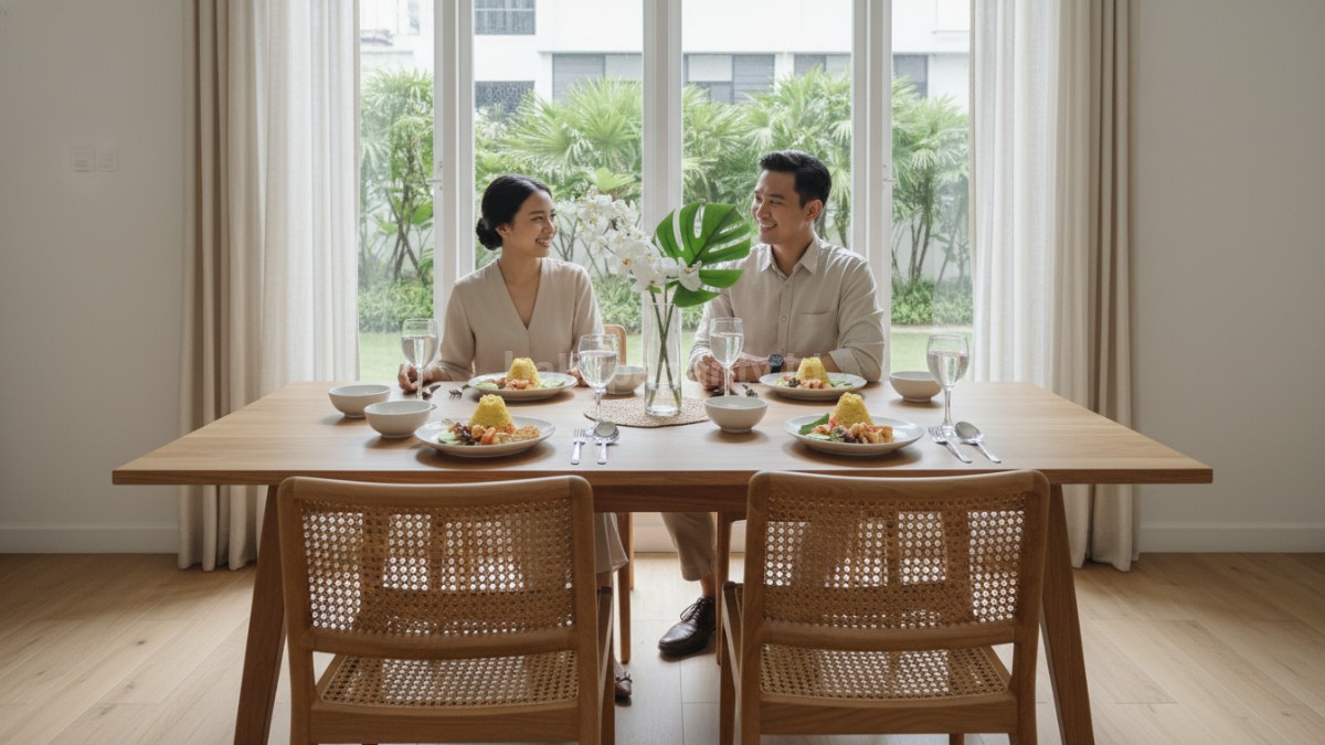 Contoh gaya penataan piring minimalis modern di ruang makan rumah 
