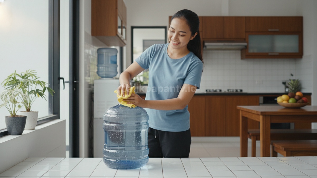 Galon air minum bersih dan mengkilap setelah dibersihkan di rumah 