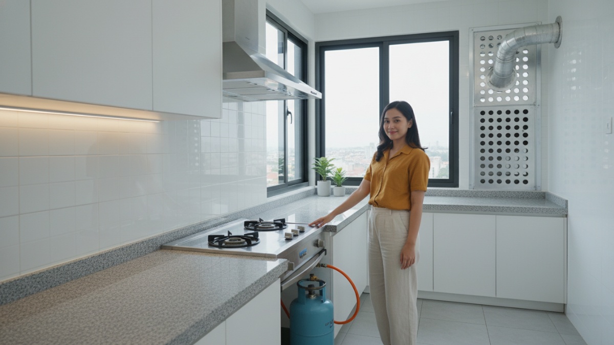 Tabung gas di dapur rumah modern dengan ventilasi baik, bebas bau dan aman digunakan 
