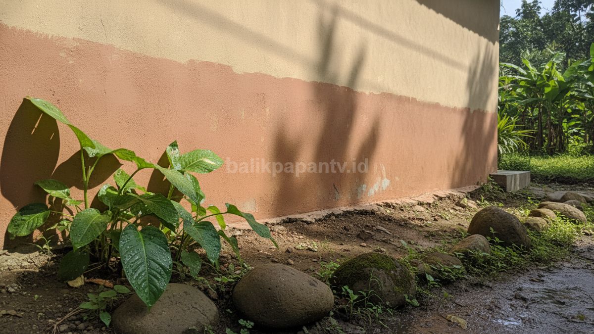Dinding rumah yang sudah dilapisi coating anti air dengan kondisi kering dan bersih serta terkena sinar matahari
