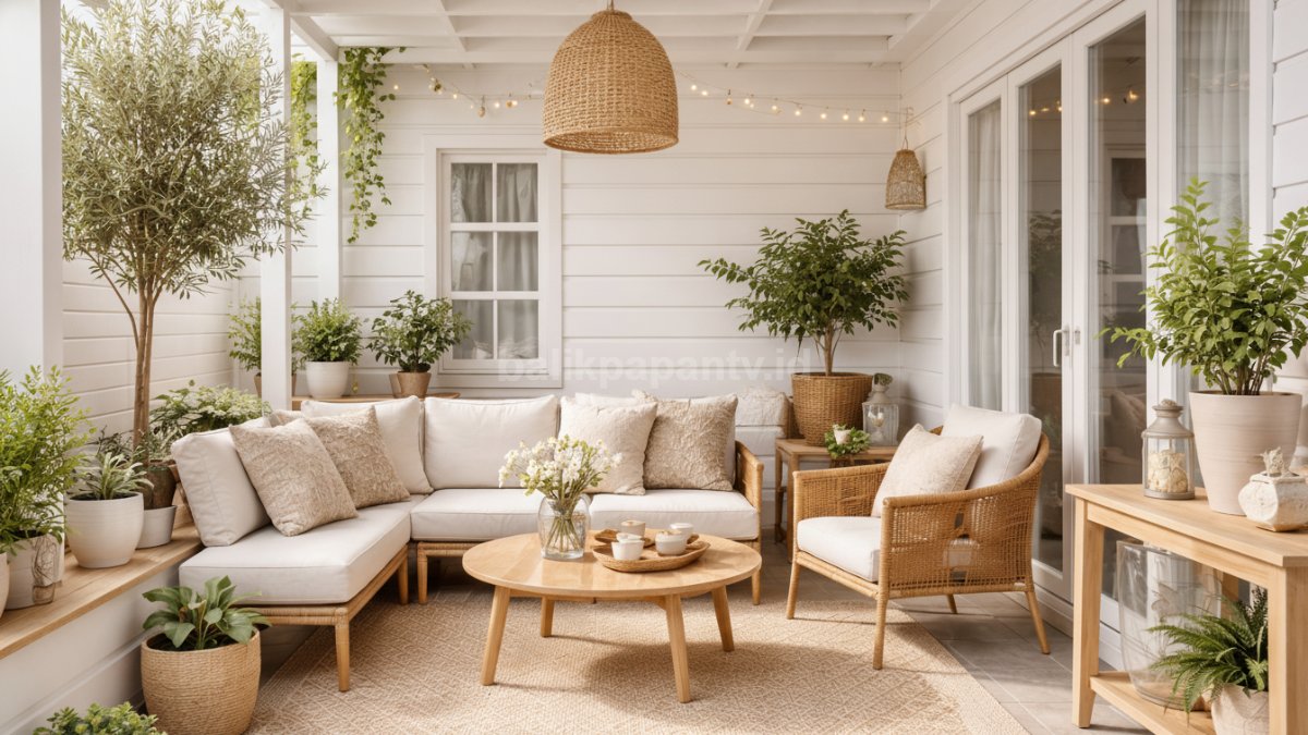 Teras rumah minimalis gaya Scandinavian cafe.