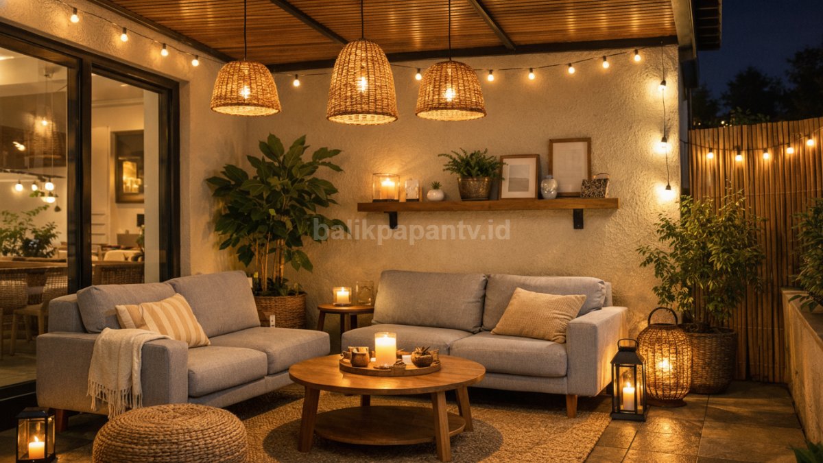Teras rumah minimalis konsep semi outdoor lounge.