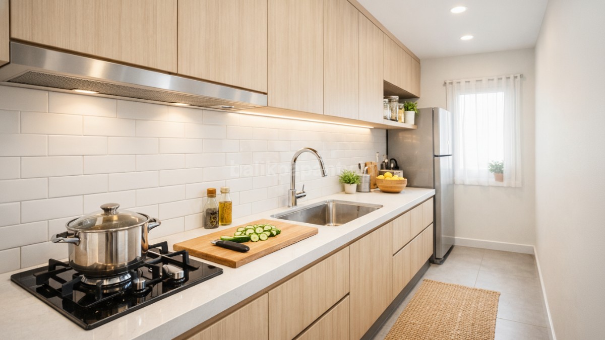 Dapur kecil memanjang konsep satu garis lurus.