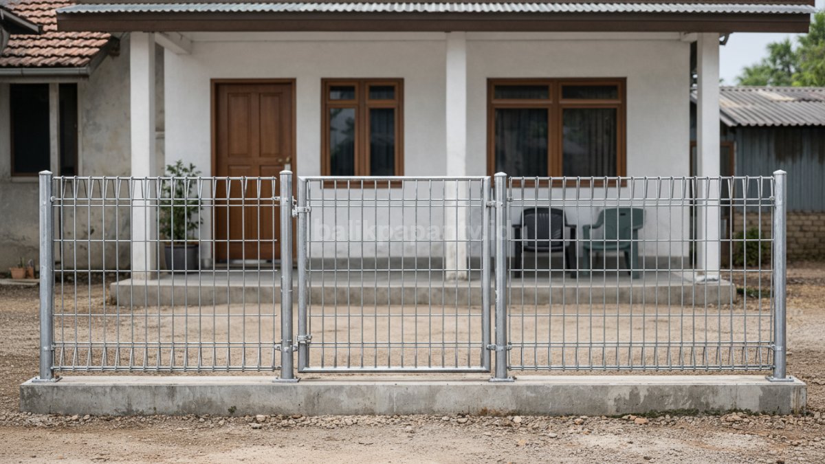 Pagar BRC model standar galvanis di rumah kampung.