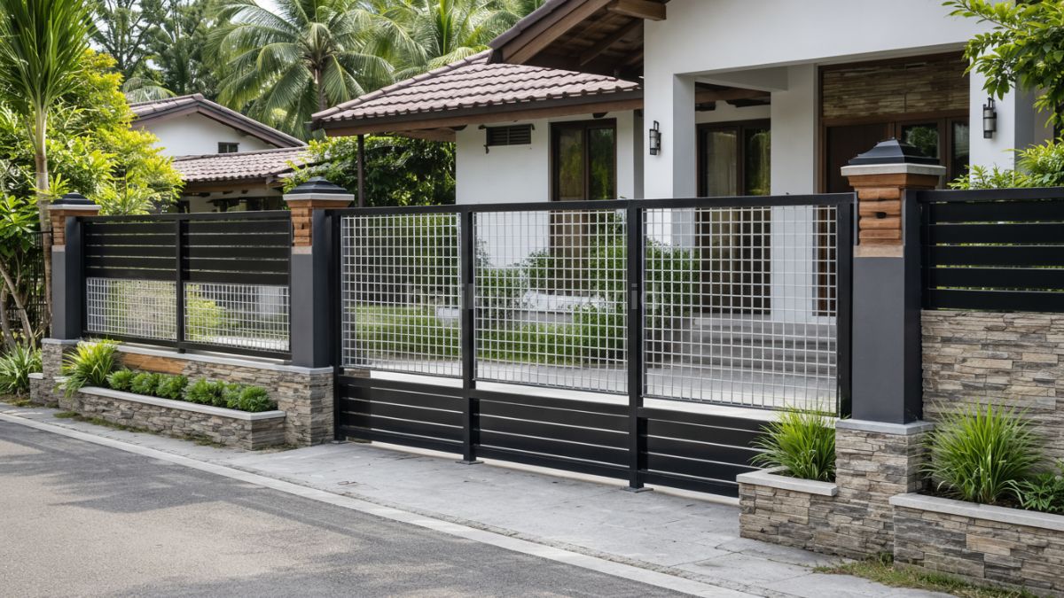 Pagar BRC kombinasi besi hollow di rumah kampung.