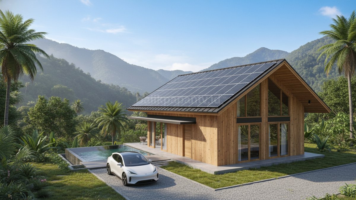 Vila kayu modern dengan finishing natural