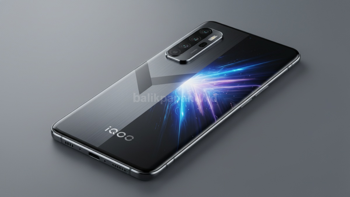 iQOO 15R tampil dengan desain tipis dan layar cerah, menunjukkan ponsel gaming modern dengan baterai besar dan performa tinggi.
