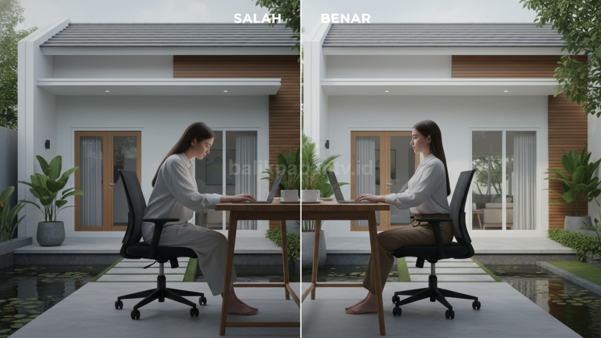 Ilustrasi posisi duduk salah dan benar di meja kerja