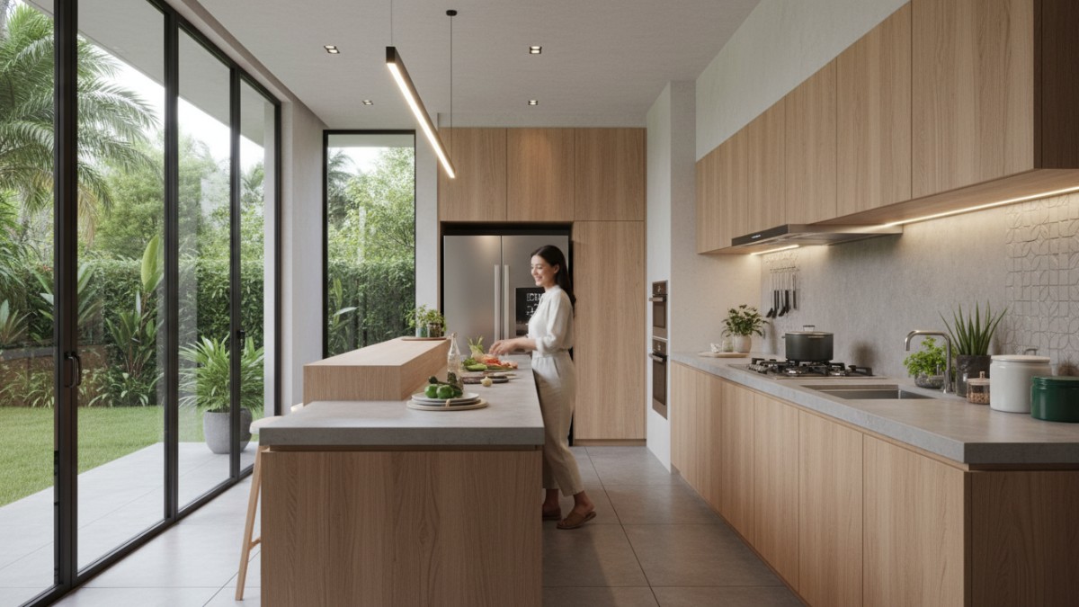  Konsep dapur satu arah membantu aktivitas memasak lebih efisien, mengurangi langkah bolak-balik, serta meningkatkan kenyamanan kerja di dapur modern rumah Indonesia tahun 2026.